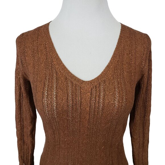 BCBGMaxAzria Sweater Women's XS Three Quarter Sleeve V Neck Metallic Brown - Picture 6 of 9
